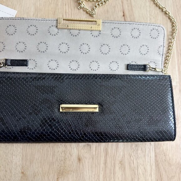 NWT BCBGeneration Black Carlie Clutch Purse Small Formal Snake Print Gold Chain - Picture 5 of 10